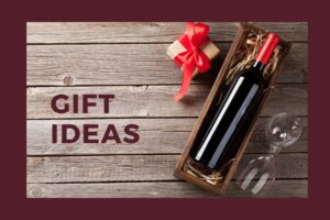 Gift ideas landscape wine bottle red ribbon